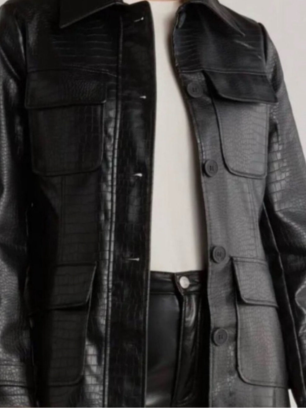 Jason Wu Croc-Embossed faux
Black Leather Trench Coat - Picture 2 of 6
